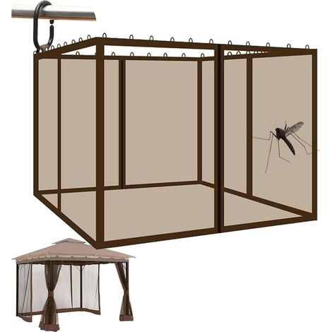 (braun, 3 X 3 M) Ersatz-moskitonetz Für Einen 3 X 3 M Großen Pavillon. Seitenteile Ohne Lücken Für Garten, Terrasse Und Pergola.