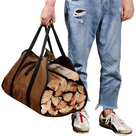 (braune) Brennholz-tragetasche, Brennholz-tragetasche Aus Canvas, Wasserabweisende Tragetasche, Faltbares Kaminzubehör, Ideal Für Holzöfen, Camping Und Strand