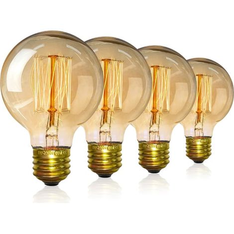 4er-pack Vintage-edison-glühbirnen – Dimmbare Schraubglühbirnen – Kugelglühbirnen – Warmes Licht 40 W G80 E27 220 V [energieklasse A]