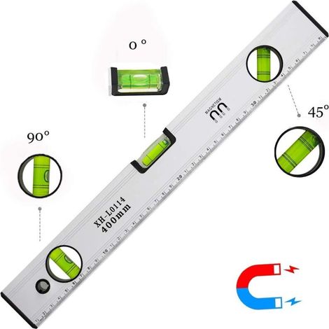 Litzee – 40 Cm Magnet-wasserwaage – 3 Gut Sichtbare Libellen – Genauigkeit +/- 0,5 Mm – Leichtes Aluminium Mit Tpr-gummispitzen