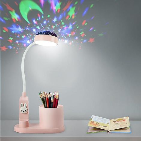 Kinderschreibtischlampe Mit Stifthalter, Himmel Automatische Farbwechsel-tischlampe, Wiederaufladbare Dimmbare Led-leselampe Für Kinder