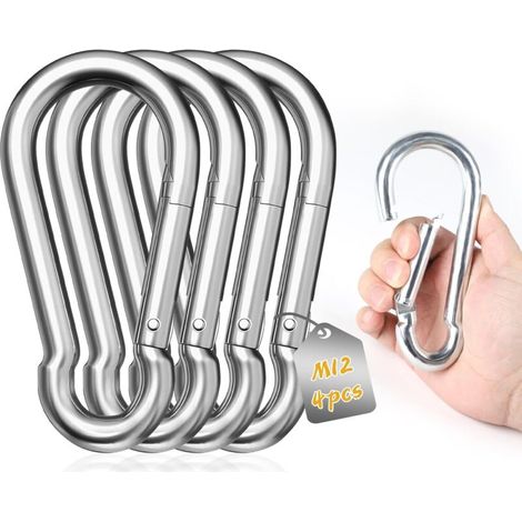 Hochleistungs-karabiner Zur Ladungssicherung, 4 Stück M12 140 Mm X Φ12 Mm, Edelstahl 304, Großer Edelstahl-karabiner Zur Ladungssicherung Mit Einer Tragfähigkeit Von 550 Kg