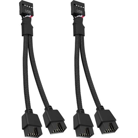 Usb-splitterkabel, 2er-packung Usb 2.0 9-pin-buchse Auf Zwei 9-pin-stecker-verlängerungskabel, Usb 2.0 9-pin-splitterkabel Für Motherboard, Nylonummantelt.