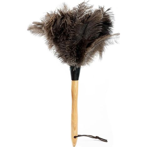 Antistatischer, Waschbarer Und Recycelbarer Staubwedel Aus Straußenhaar, Holzgriff, 38 Cm
