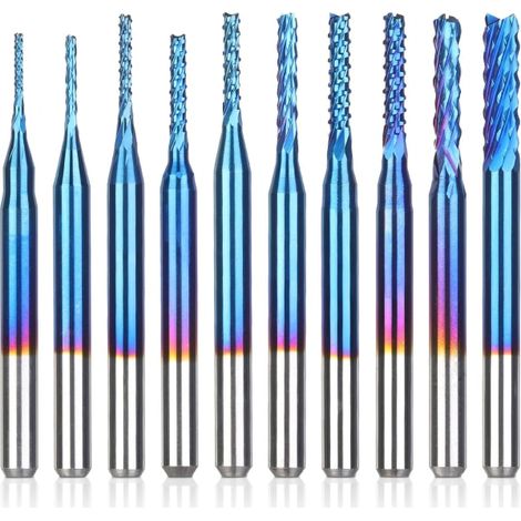 10 Nano Blue Beschichtete Cnc-fräser, 0,8-3 Mm, 1/8" Schaft