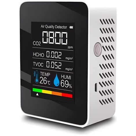 5-in-1-raumluftqualitätsdetektor Mit Co2-, Temperatur- Und Feuchtigkeitsüberwachung, Led-digitalanzeige Und 1200-mah-akku