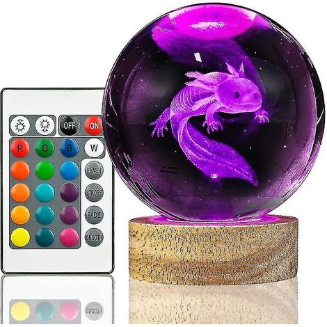 Axolotl 3d-ball, 8 Cm K9-balllampe Mit 16 Kanälen, Sockel Und Fernbedienung, Ideal Für Kinder.
