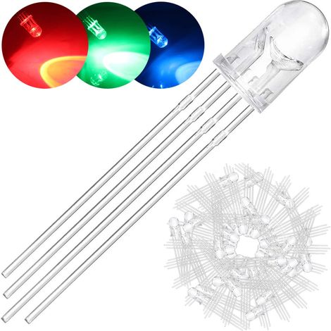 Packung Mit 100 5-mm-leds Mit Gemeinsamer Anode, 3 V Dc, 20 Ma, Rgb-dreifarben (rot/grün/blau)