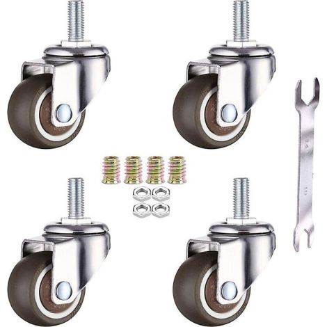 Set Mit 4 Lenkrollen Für Möbel - M6 X 15 Mm - 25 Mm Gewinde - Weichgummi - Tpe-gewinde - Mini-möbelrollen (25 Mm)