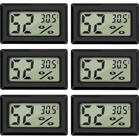 Mini-digitalthermometer Und Hygrometer, Schwarz (6er-pack - Quadratisch)