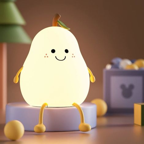 Kreatives, Birnenförmiges Nachtlicht Für Kinder Mit Timer, 7 Led-lichtfarben, Usb-aufladbar, Nachttischlampe