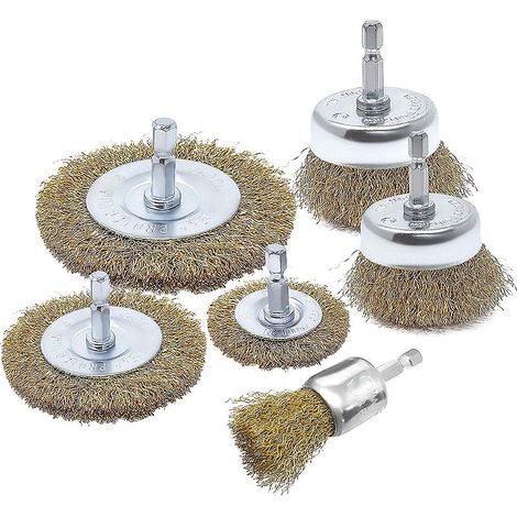 Set Mit 6 Messingbeschichteten Drahtbohrbürsten
