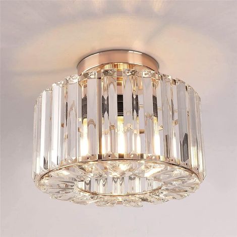Goldene, Industriell Anmutende, Halb Eingelassene Deckenleuchte Mit Kristallen – Moderner Led-kronleuchter Für Flur Und Wohnzimmer