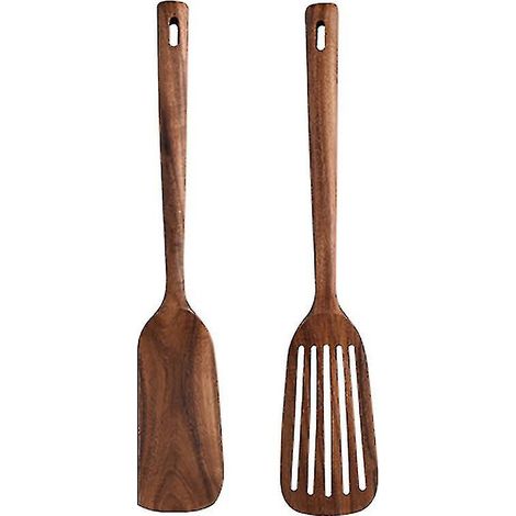 Küchenutensilien Aus Holz, 2 Holzlöffel Und Pfannenwender Zum Kochen, Elegantes Design, Für Den Hausgebrauch.
