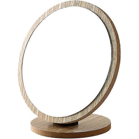 Runder Und Kompakter Tischspiegel Mit Holzrahmen, Kleiner Drehbarer Kosmetikspiegel Für Den Schminktisch.