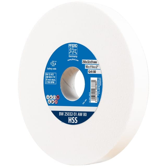 Schleifbockscheibe ø 250x32 mm Bohrung-Ø 51 mm A80 zum Schärfen von HSS-Bohrern - Pferd
