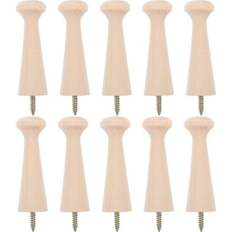 Set Mit 10 Hölzernen Schraubdübeln Zum Aufhängen Von Gegenständen An Der Wand. Holzhaken Für Die Wand.
