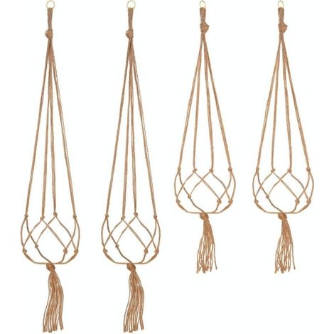 Set Aus 4 Makramee-pflanzenampeln Aus Seil Zum Aufhängen Von Blumentöpfen, Für Die Innen- Und Außendekoration (2 Stück À 105 Cm Und 2 Stück À 90 Cm).