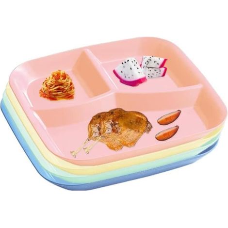Set Mit 4 Unterteilten Tellern Für Erwachsene, Diätteller Aus Kunststoff, Portionsteller, Teller Für Eine Ausgewogene Ernährung