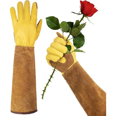 Kryc-woheer Damen-gartenhandschuhe, Lang, Dornenfest, Rindsleder, Zum Schneiden Von Rosen, Kakteen, Rosensträuchern Und Maulbeerbäumen – Braun – Größe M
