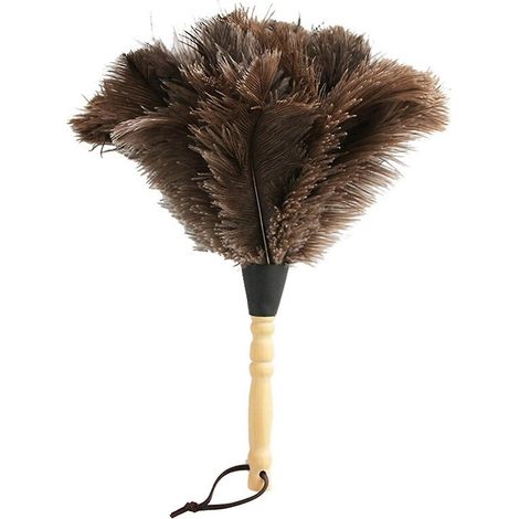Antistatischer, Waschbarer Und Recycelbarer Staubwedel Aus Straußenhaar, Holzgriff, 34 Cm