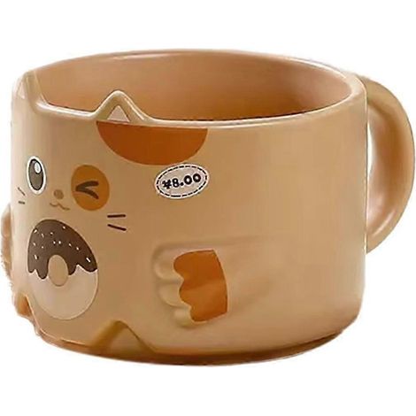 Keramikbecher Mit Katzenmotiv – Stapelbarer Becher Mit Henkel Und Katzenohren-design, Originelles Braunes Geschirr