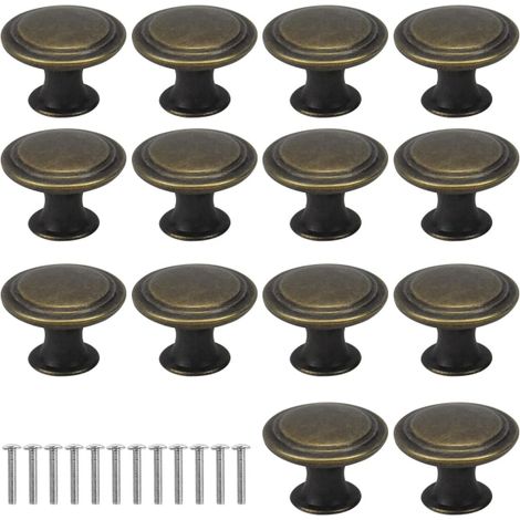 Set Aus 16 Runden Vintage-schubladengriffen Aus Bronze Und Messing, 29 Mm Durchmesser.