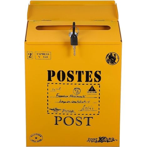 Pc-schloss-briefkasten, Retro-briefkasten, Wandbriefkasten, Zeitungsbriefkasten, Gelb, 29,3 X 21,7 X 6,5 Cm