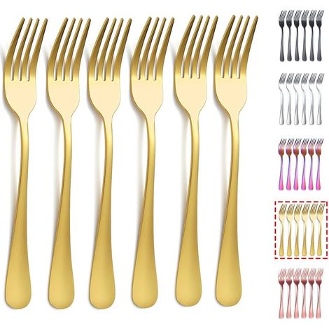 Goldene Tischgabeln, 6er-set, 20,5 Cm Edelstahl, Titanvergoldet, Für Hochzeiten.
