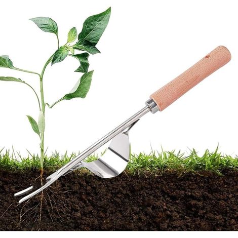 Unkrautentferner Für Rasen, Ackerwindenentferner, Manuelles Unkrautstecher Aus Edelstahl, Unkrautstecher Mit Holzgriff, Löwenzahn-gartenwerkzeug, Manuelle Y-förmige Wurzelgabel