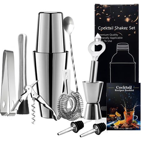 10-teiliges Cocktailset, Barset, 700-ml-shaker – Edelstahl Silberfarben