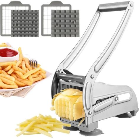 Manueller Pommes-frites-schneider Aus Edelstahl – 2 Ersatzklingen – Rutschfest Für Präzises Schneiden Von Kartoffeln Und Gemüse