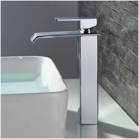 Waschbeckenarmatur Mit Wasserfallfunktion Aus Chrom – 255 Mm Hoher Auslauf – G3/8-flexanschlüsse – Wasserersparnis Bis Zu 30 % – Einfache Installation