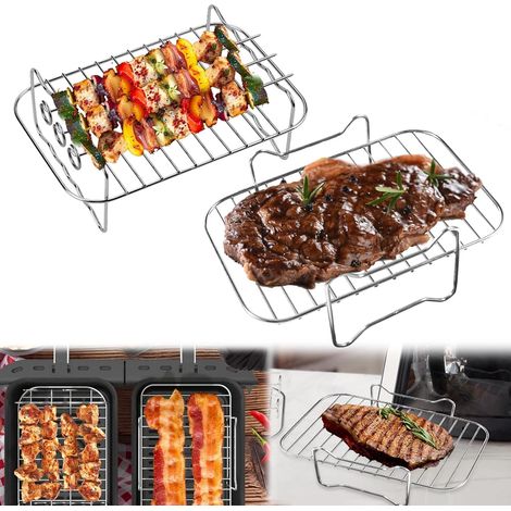 Set Aus 2 Rosten Für Ninja Food Dual Zone Heißluftfritteuse [af300uk], Mit 2 Schubladen Und Spießhaltern Aus Edelstahl 304.