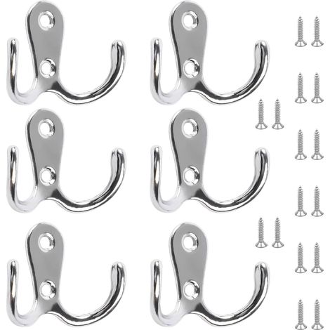 Set Mit 6 Verchromten Doppelhaken Für Die Wand Inklusive 12 Schrauben Zum Aufhängen Von Hüten, Krawatten, Kleidung Und Handtüchern. Retro-stil.