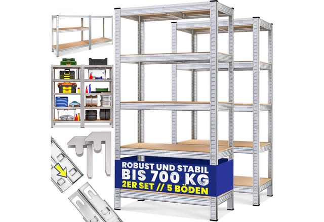 2x MONZANA® Schwerlastregal 170x75x30cm 350kg 5 MDF-Platten Regal Lagerregal Kellerregal Steckregal Werkstattregal