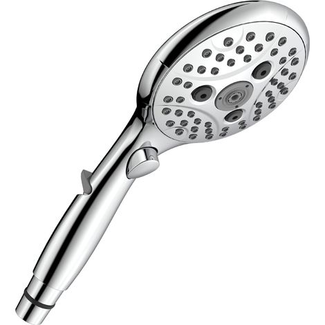 Duschkopf Mit Wasserstopptaste, Handbrause (7,3 L/min) Mit 6 Strahlarten, Ein-/ausschalter, Universelles Wassersparsystem, Chrom