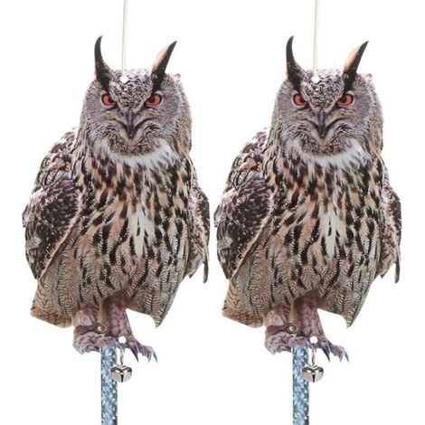 Set Aus 2 Eulenförmigen Vogelabwehrmitteln Mit Reflektierendem Streifen, Um Vögel Und Tauben Im Garten, Auf Dem Dach, Der Terrasse, Am Fenster Oder Auf Dem Balkon Zu Verscheuchen.