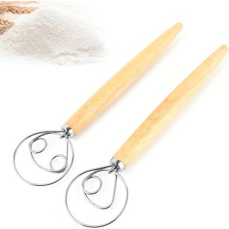 Set Aus 2 Professionellen Teigrührern, Dänischen Schneebesen, Brotrührern, Eierquirlen Zur Zubereitung Von Brot, Gebäck Und Desserts.