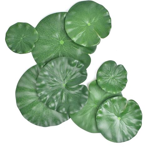 Set Mit 8 Teichpflanzen, Künstlichen Lotusblättern In 4 Verschiedenen Größen, Schwimmenden Moosornamenten, Teichgrün, Seerosenblättern