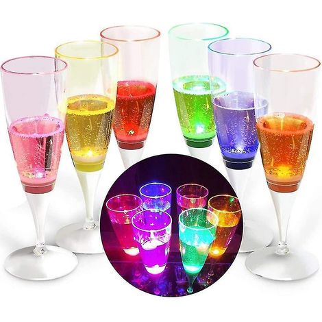 Set Mit 6 Led-beleuchteten Weingläsern, Flüssigkeitsaktivierte Champagnerflöten