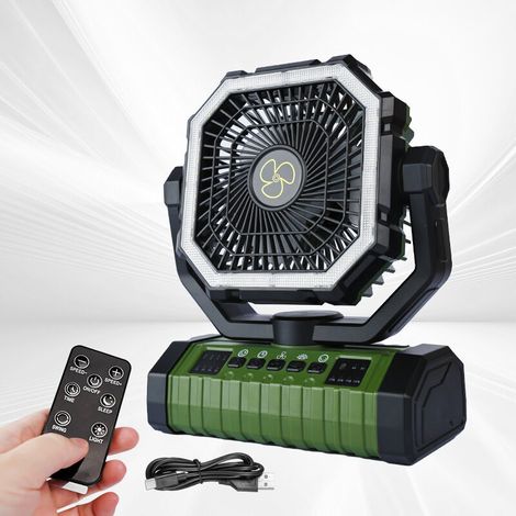 20000 Mah Usb-campingventilator Mit Led-licht, Tragbarer, Wiederaufladbarer Tisch-/zeltventilator Mit Fernbedienung Und Haken, 270° Drehbarer Kopf Für Angeltouren