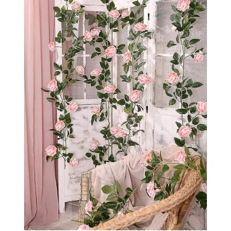 2 M Lange Künstliche Blumengirlande Aus Rosa Seide, Zum Aufhängen Im Freien Als Hochzeits- Oder Gartendekoration.