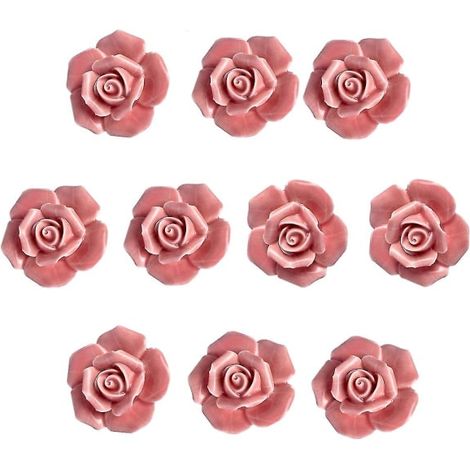 Set Mit 10 Keramikgriffen Im Vintage-stil Für Türen, Schubladen Und Küchen Mit Blumenmuster + Schrauben (rosa)