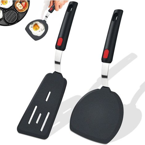 Silikonspatel (2er-set), Breite Crêpe-spatel Für Spiegeleier, Crêpes, Fisch, Hamburger, Steaks Und Andere Gerichte (schwarz)