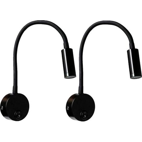 Set Aus 2 Schwarzen 3-w-wandleselampen, Flexible Und Verstellbare Aluminium-wandleuchte, Nachttischlampe Mit Schalter, Led-augenschutz