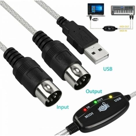 Usb-midi-ein-/ausgangs-konverterkabel Für Pc Zu Musiktastatur, Schwarzer Adapter, Einheitsgröße.
