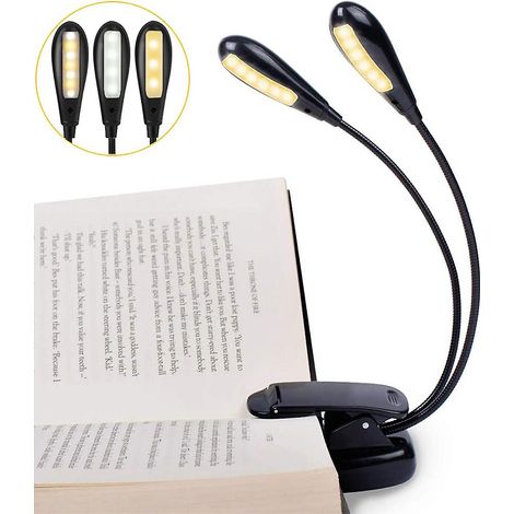 Wiederaufladbare Leselampe Mit 14 Leds, Klemmleuchte Für Bett Und Schreibtisch, 3 Helligkeitsstufen Und 2 Flexible Arme Zur Ausleuchtung Von 2 Ganzen Seiten. Ideal Für Vielleser.