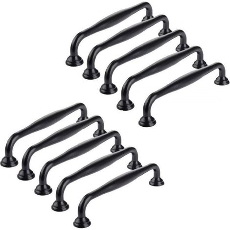 10 Gebogene Griffe, Türknöpfe, Schubladengriffe, Möbelgriffe, Schwarze Möbelgriffe (96 Mm Bohrabstand, Typ A)