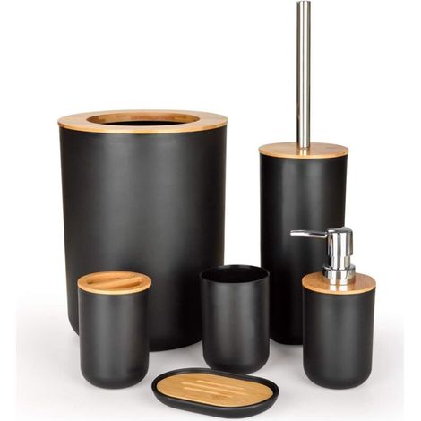 6-teiliges Badezimmer-accessoire-set Aus Bambus – Korrosionsbeständig – Leicht Zu Reinigen – Modernes Und Elegantes Design